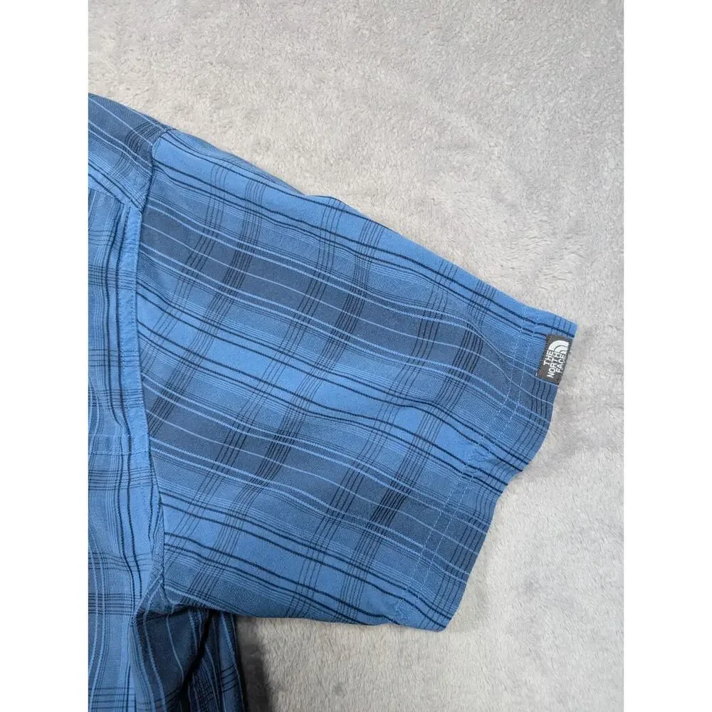 The North Face Button Up Shirt Men Large Blue Plaid Outdoor Hiking Casual Pocket